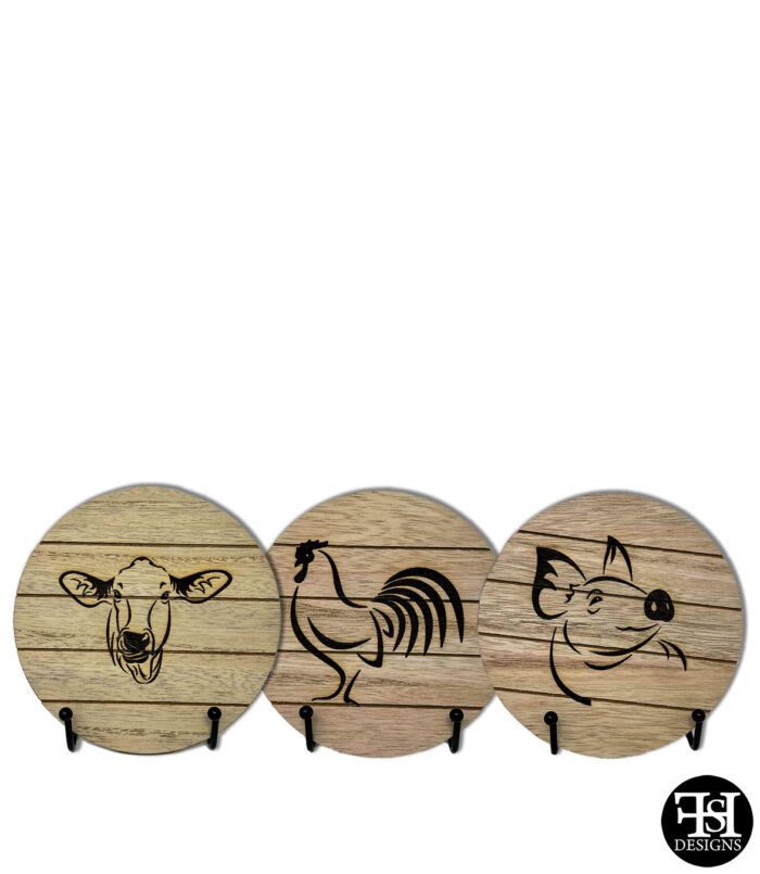 Cow, Chicken & Pig Silhouette Small Circle Wood Signs