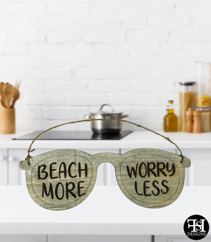 "Beach More Worry Less" Sunglasses Wood Sign