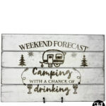 "Weekend Forecast Camping With A Chance Of Drinking" Whitewash Wood Sign
