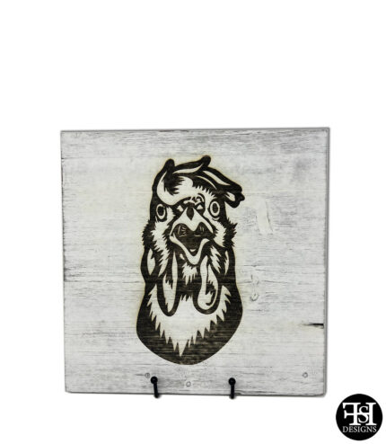 "WTF" Rooster Whitewashed Wood Sign