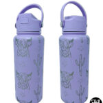 Highland Cows and Cactus Pattern Full Wrap Purple Insulated Jug