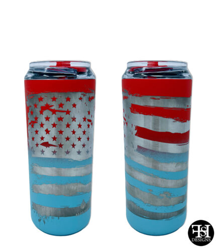 Rustic American Flag Full Wrap Red and Blue Tallboy Can Tumbler