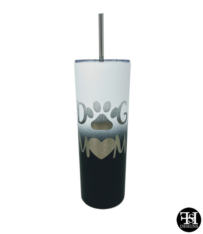 "Dog Mom" White, Blue and Black Skinny Tumbler