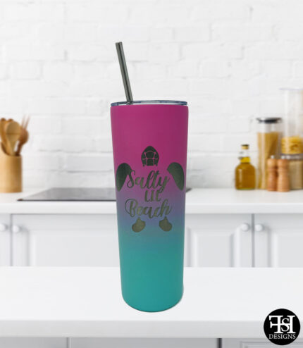 "Salty Lil' Beach" Turquoise and Pink Skinny Tumbler