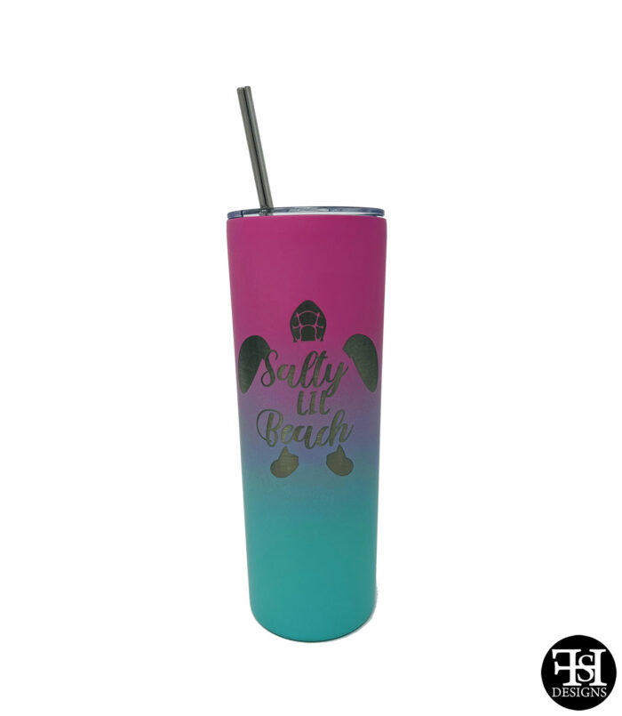 "Salty Lil' Beach" Turquoise and Pink Skinny Tumbler