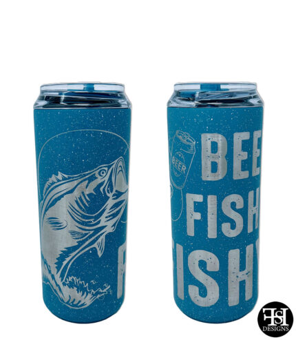 "Beer Fishy Fishy" Full Wrap Speckle Blue Tallboy Can Tumbler
