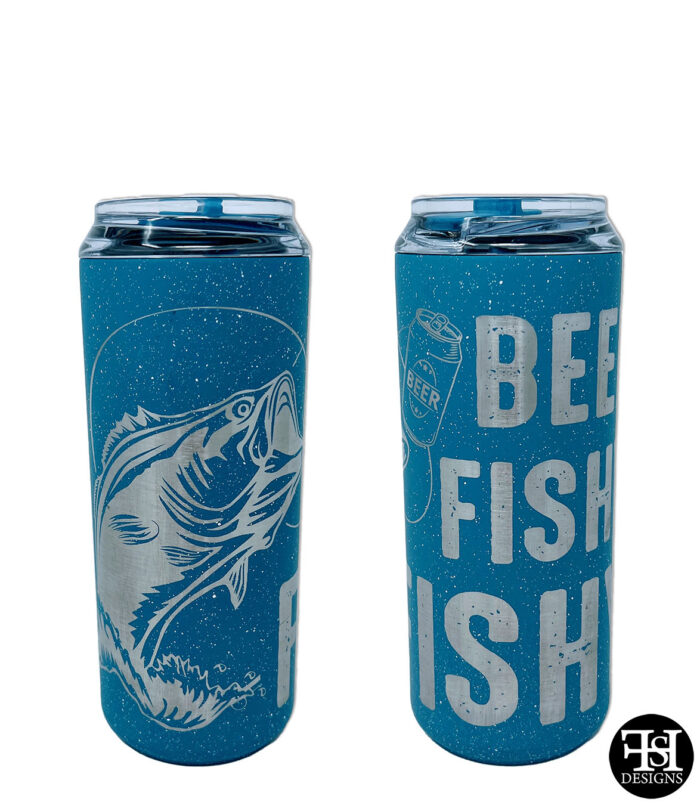 "Beer Fishy Fishy" Full Wrap Speckle Blue Tallboy Can Tumbler